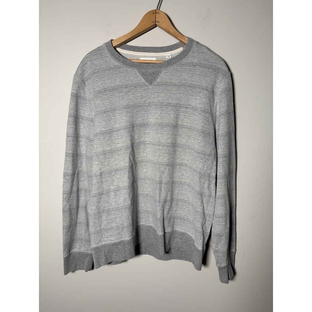 Billy Reid Men's eM Gray Striped Crewneck Sweatshirt Pullover Sweater Thermal
